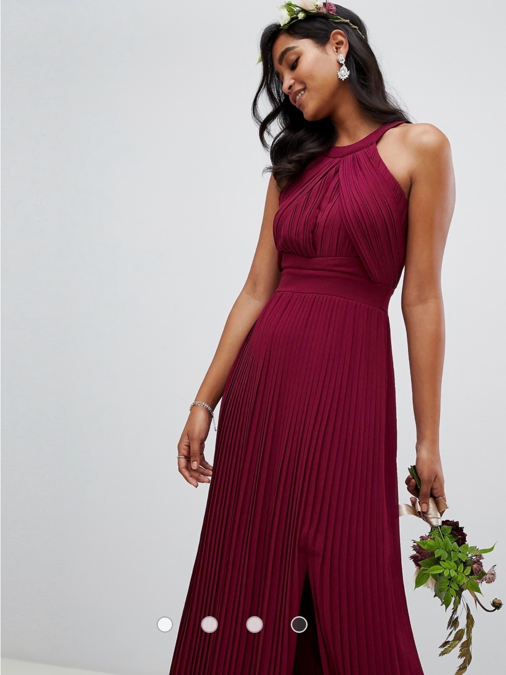 TFNC Pleated Bridesmaids Maxi Dress in Burgundy